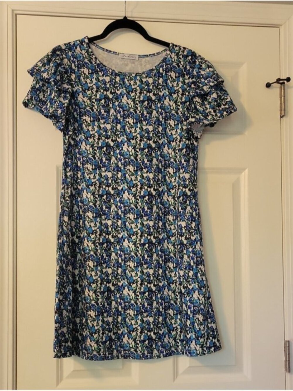 Blue Floral Short Flutter Sleeve Mini Dress